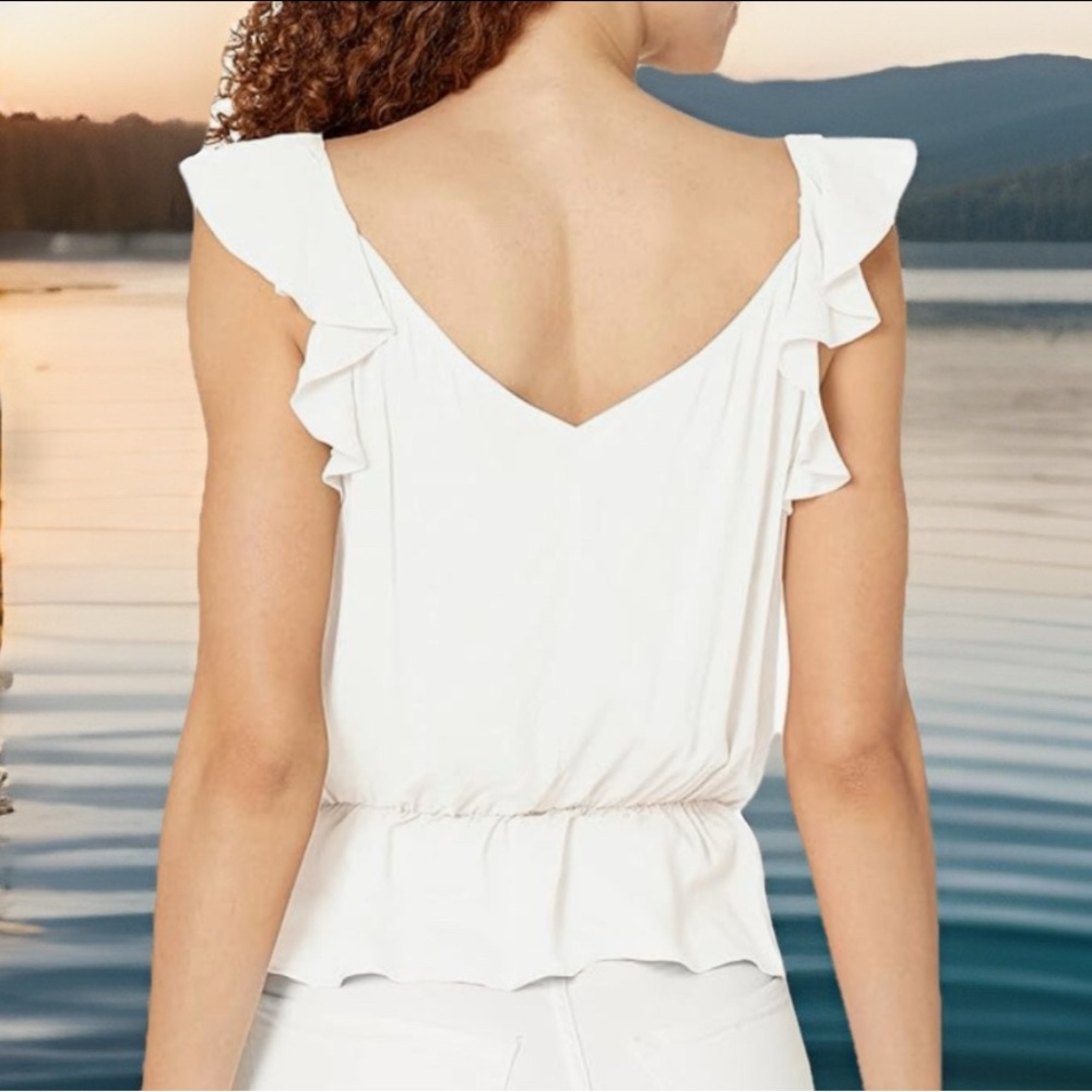 PAIGE Women’s Fenna Ruffle Top Ivory Light Weight Blouse Bohemian Summer Small - Picture 2 of 8